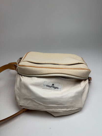 Vintage Courreges Leather Canvas bag beige white with tag