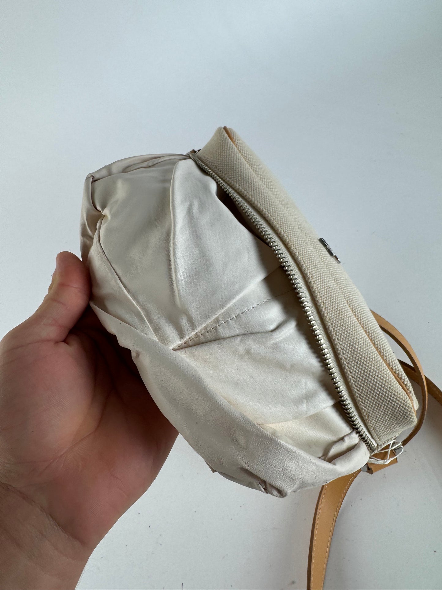 Vintage Courreges Leather Canvas bag beige white with tag