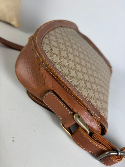 Vintage Celine Coated Canvas Crossbody Bag Beige Brown Gold