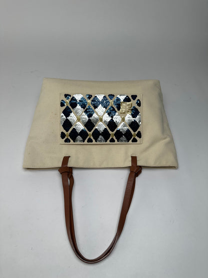 Vintage Givenchy Sequin Canvas Tote Late 1990s Beige Navy
