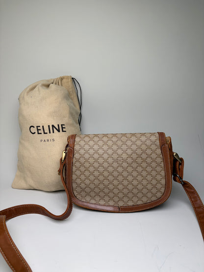 Vintage Celine Coated Canvas Crossbody Bag Beige Brown Gold