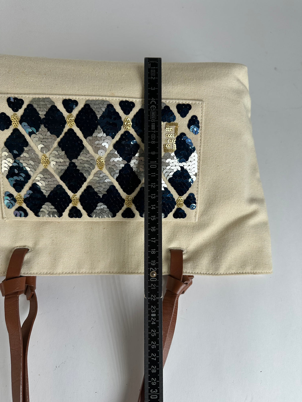 Vintage Givenchy Sequin Canvas Tote Late 1990s Beige Navy
