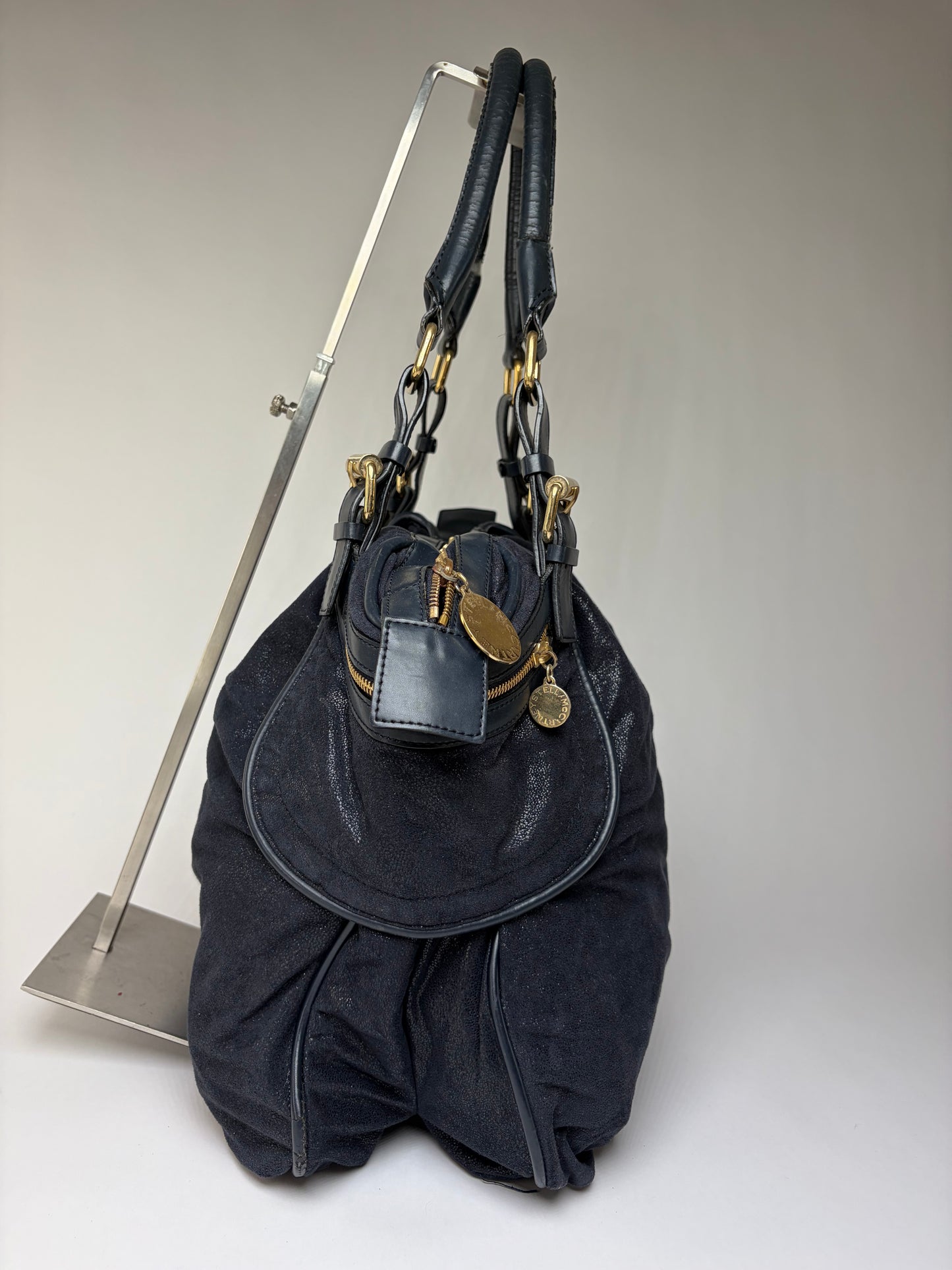 Vintage Stella Mc Cartney Falabella Structured Bag Navy Gold