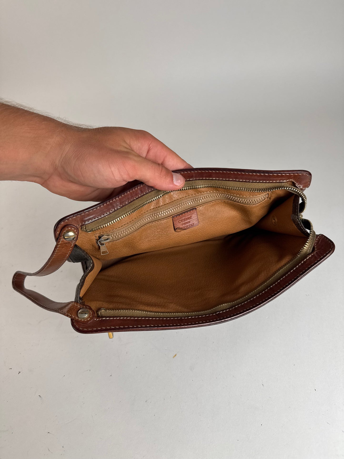 Pochette vintage en cuir marron Céline Paris