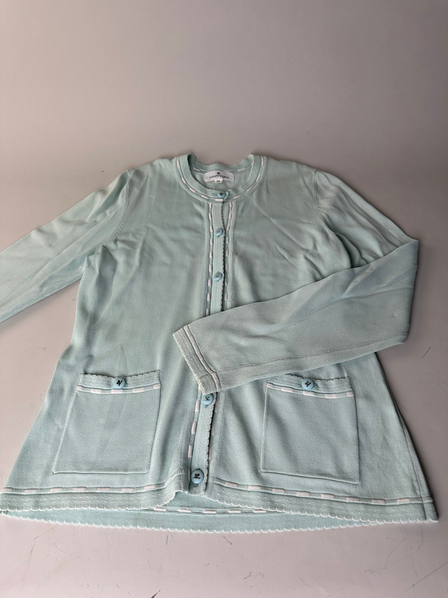 Vintage Courreges Cotton Blend Cardigan Mint Green L