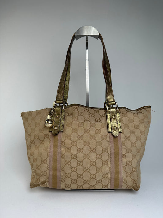 Vintage Gucci Gg Tote Bag Beige
