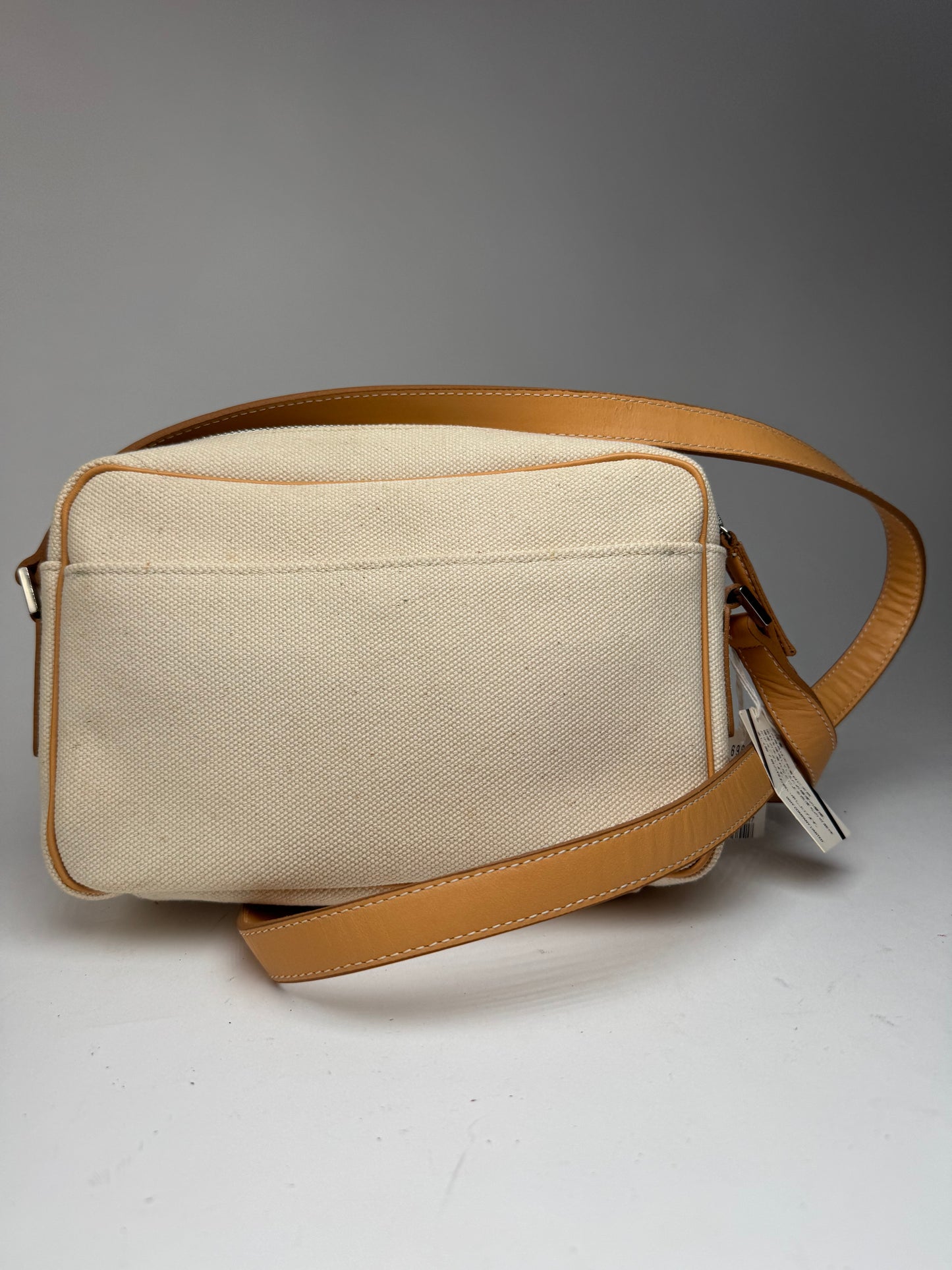 Vintage Courreges Leather Canvas bag beige white with tag