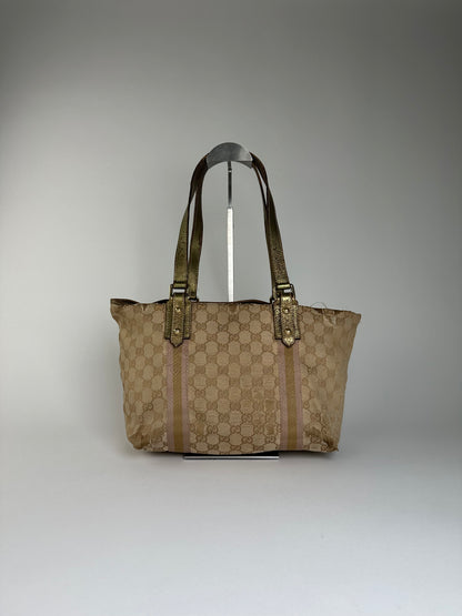Vintage Gucci Gg Tote Bag Beige