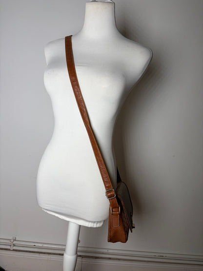 Vintage Celine Coated Canvas Crossbody Bag Beige Brown Gold