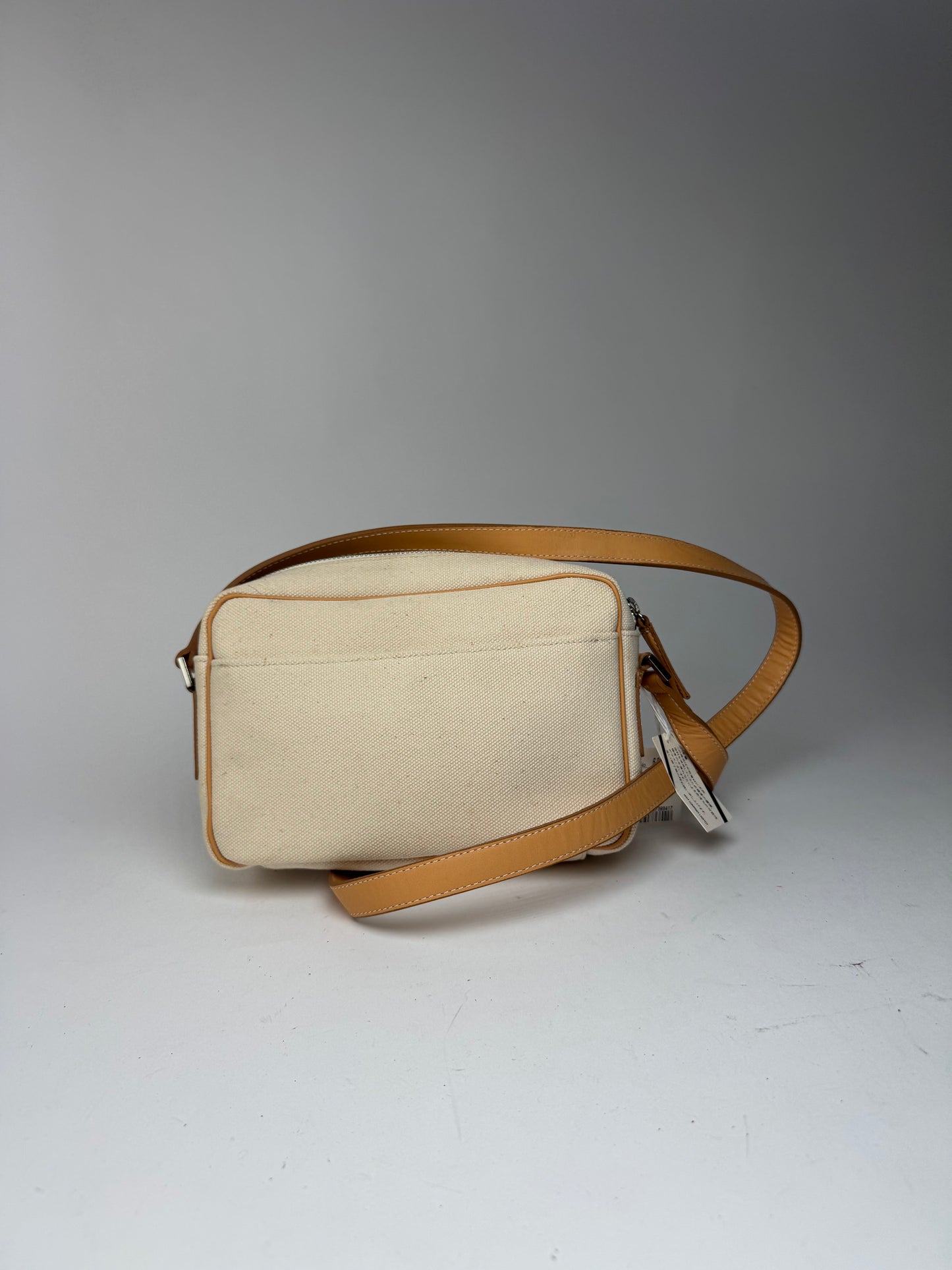 Vintage Courreges Leather Canvas bag beige white with tag