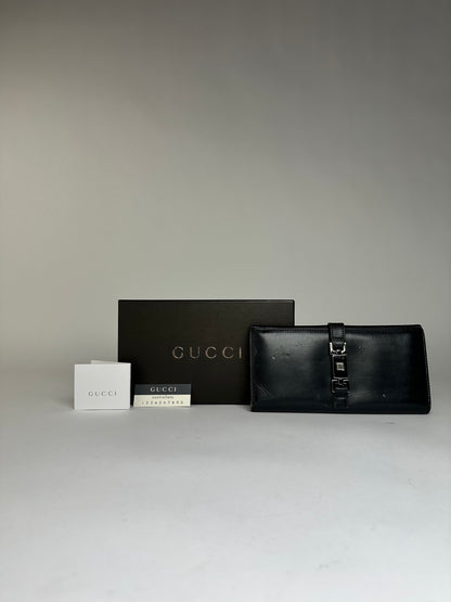 Vintage Gucci Leather Bifold Wallet Early 2000s Black Silver
