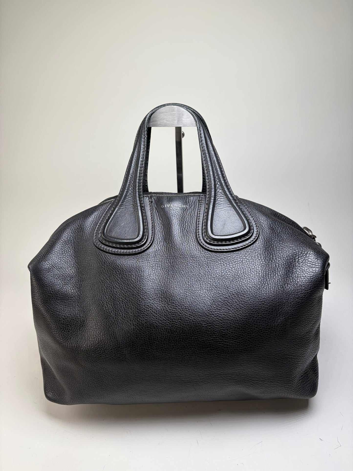 Vintage Givenchy Nightingale Tote Bag Black Leather Silver