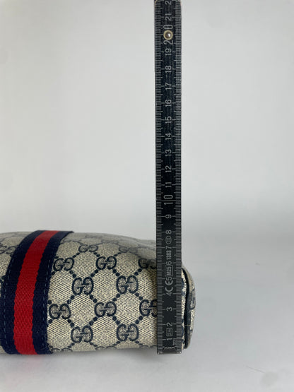 Vintage Gucci GG Plus Cosmetic Case c. Mid-1980s Cream Navy Red