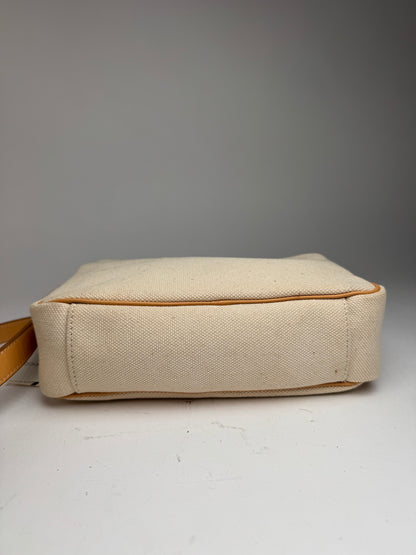 Vintage Courreges Leather Canvas bag beige white with tag