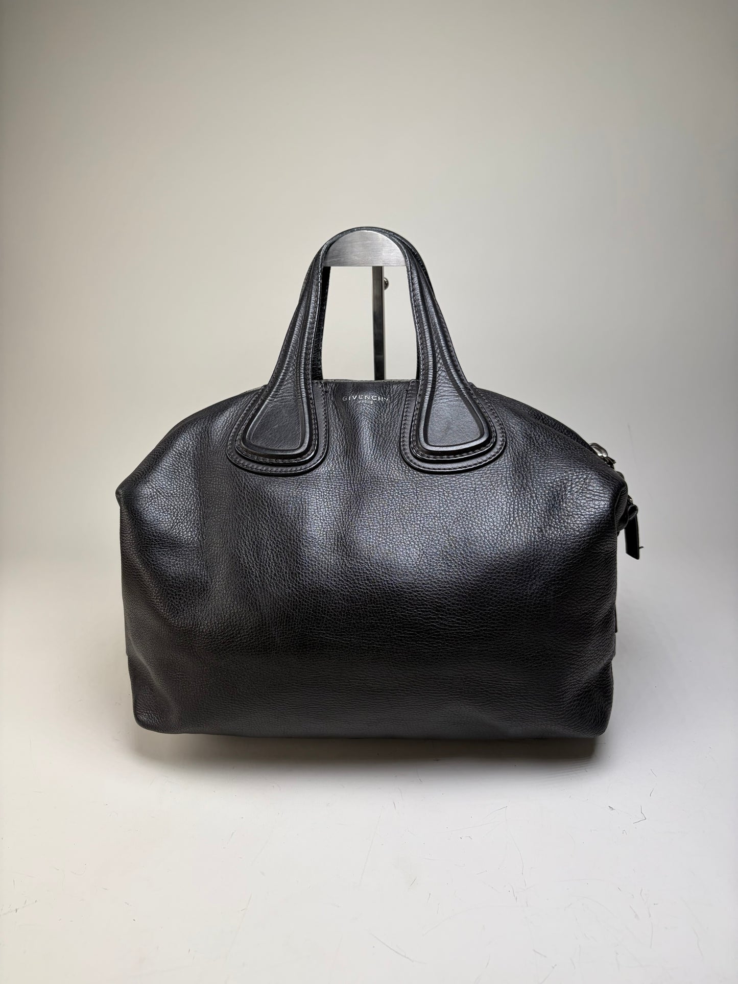 Vintage Givenchy Nightingale Tote Bag Black Leather Silver