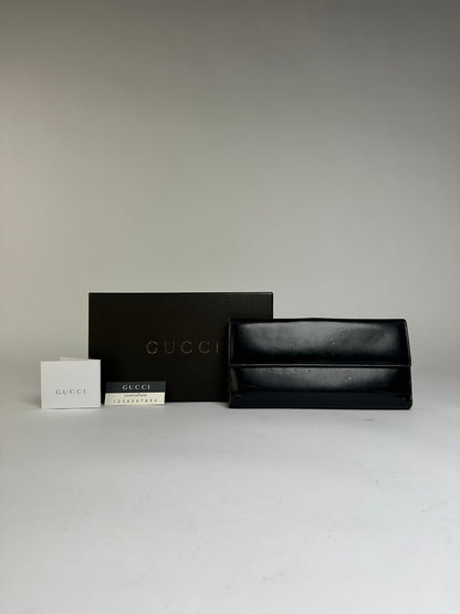 Vintage Gucci Leather Bifold Wallet Early 2000s Black Silver