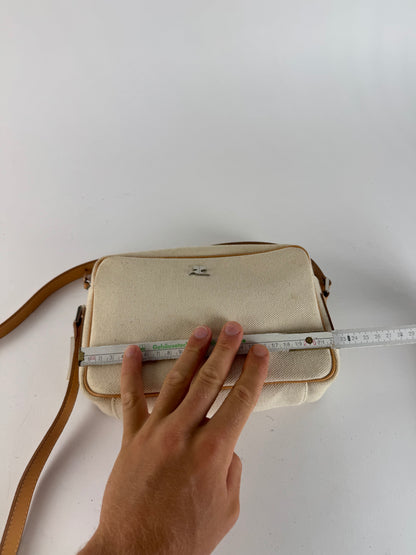 Vintage Courreges Leather Canvas bag beige white with tag