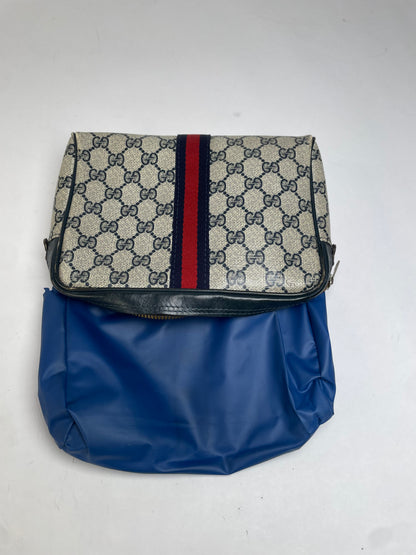 Vintage Gucci GG Plus Cosmetic Case c. Mid-1980s Cream Navy Red