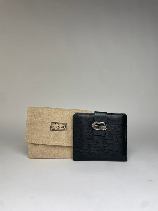 Vintage Gucci Textured Leather Bifold Wallet Early 2000s Black