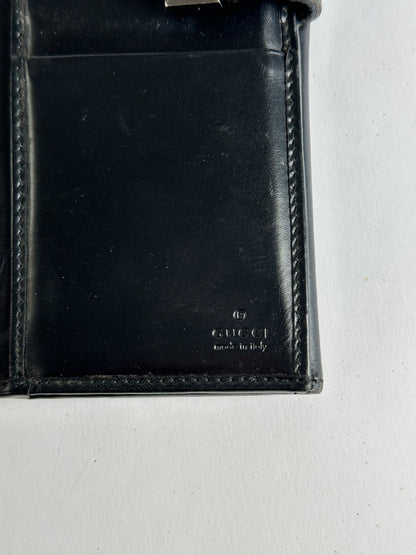 Vintage Gucci Leather Bifold Wallet Early 2000s Black Silver
