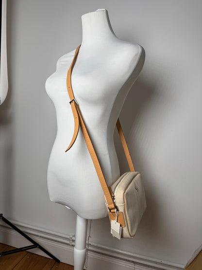 Vintage Courreges Leather Canvas bag beige white with tag