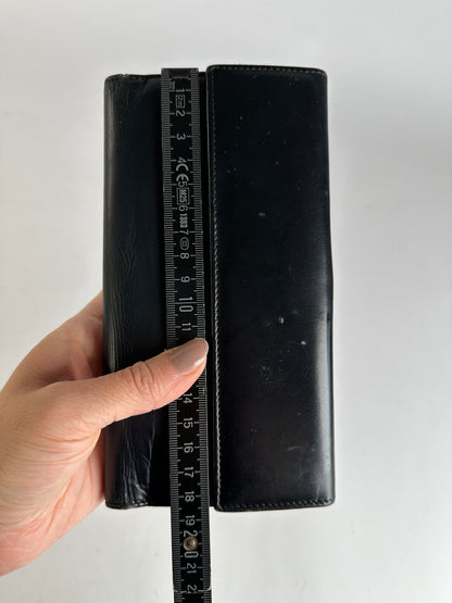 Vintage Gucci Leather Bifold Wallet Early 2000s Black Silver