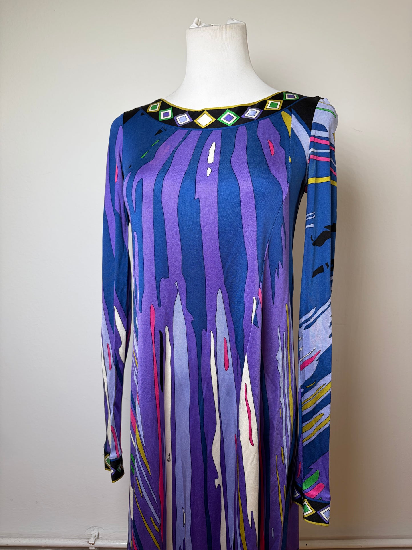 Vintage Emilio Pucci Silk Long Sleeve Dress Multicolor XS