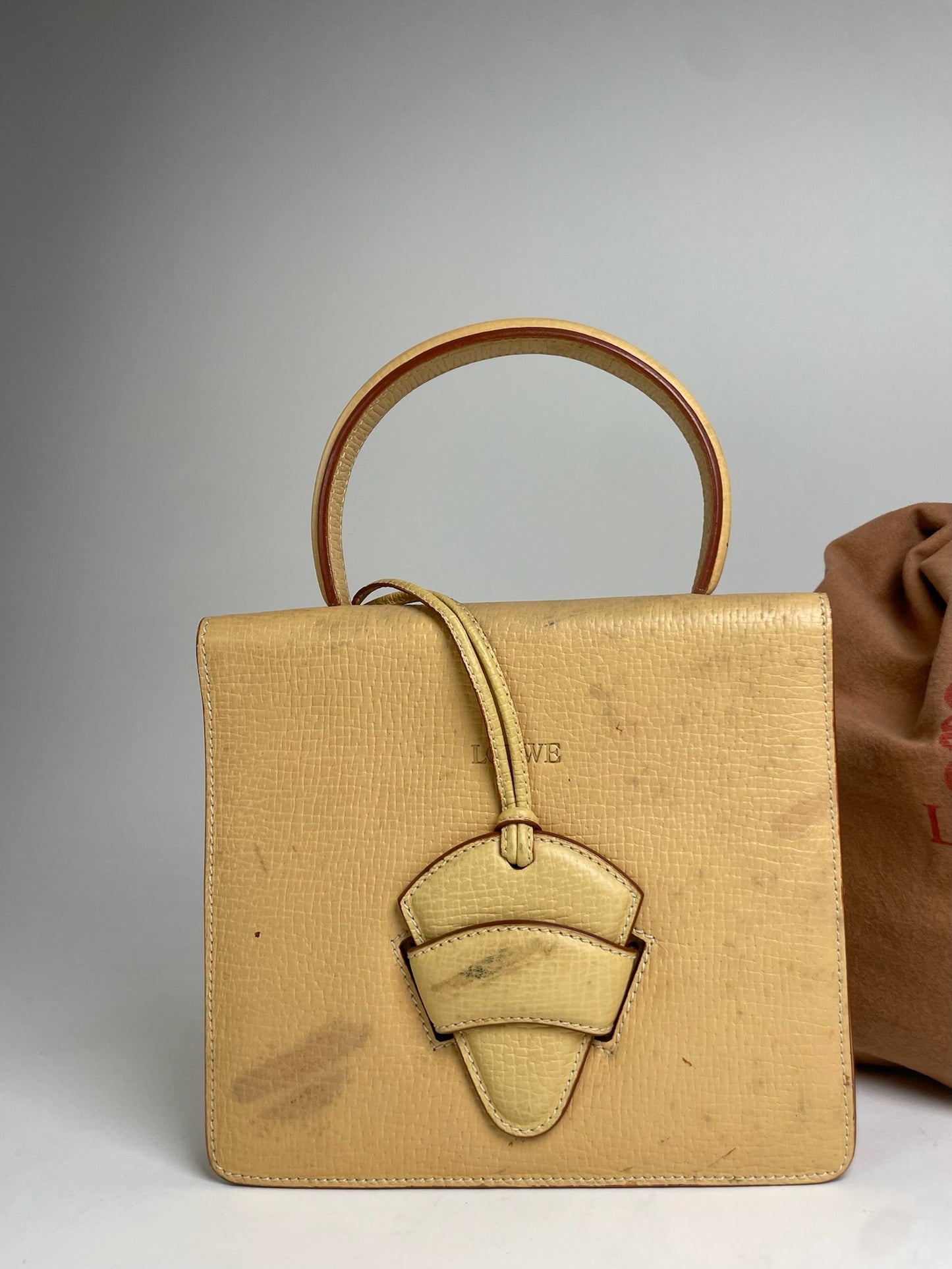 Vintage Loewe Madrid Leather Handbag Beige / Yellow