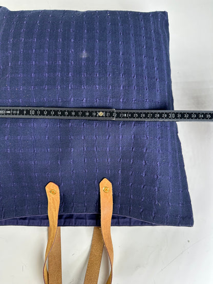 Vintage Hermes Cotton Tote Navy Tan Leather Straps