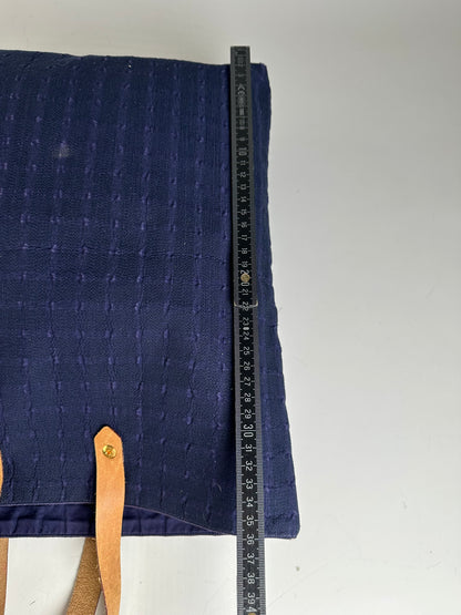Vintage Hermes Cotton Tote Navy Tan Leather Straps