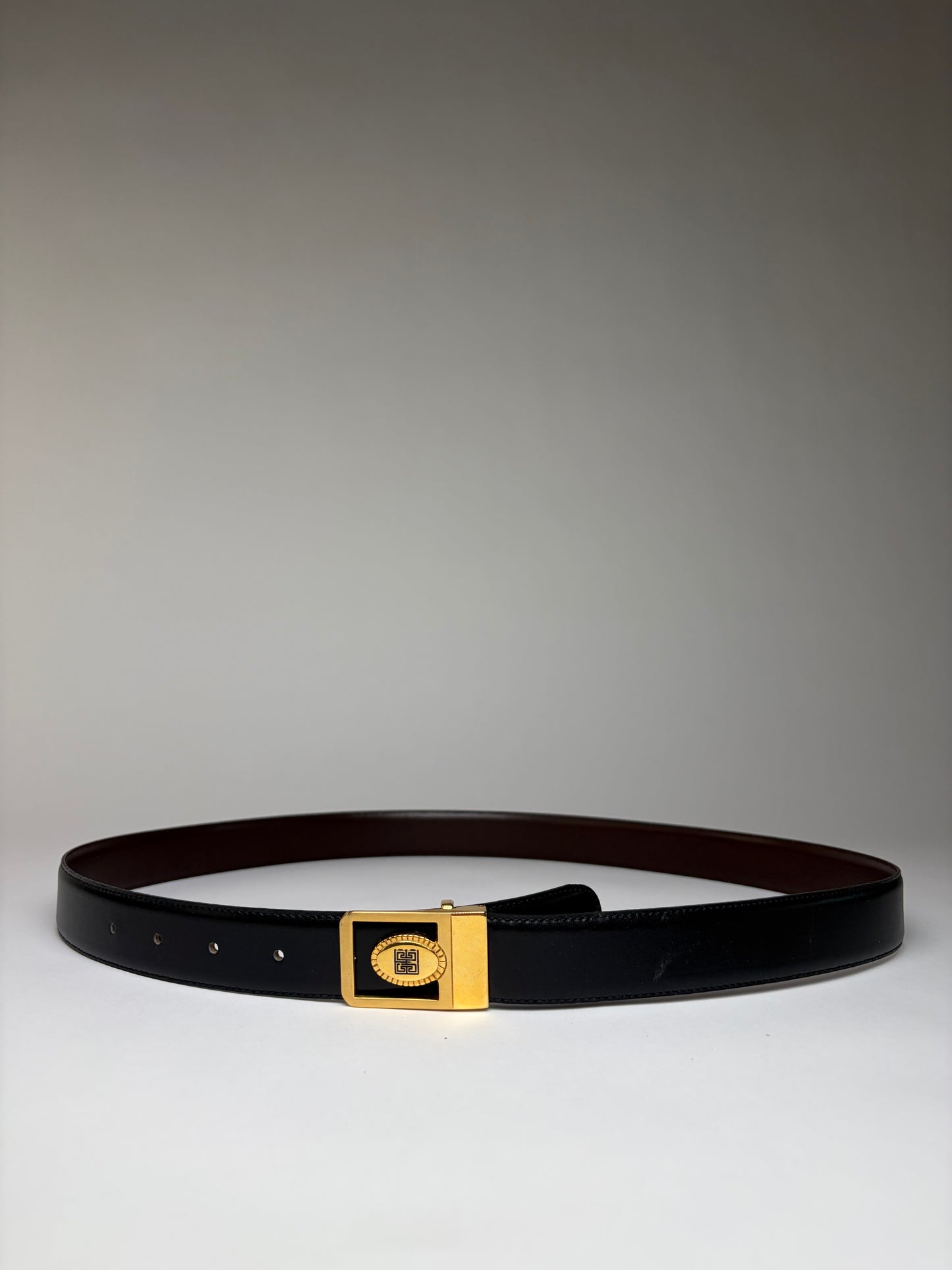 Vintage Givenchy Leather Belt Black Gold Buckle