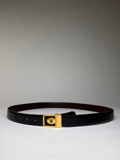 Vintage Givenchy Leather Belt Black Gold Buckle