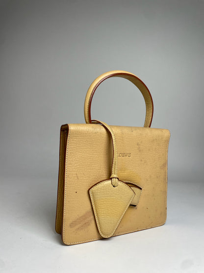 Vintage Loewe Madrid Leather Handbag Beige / Yellow