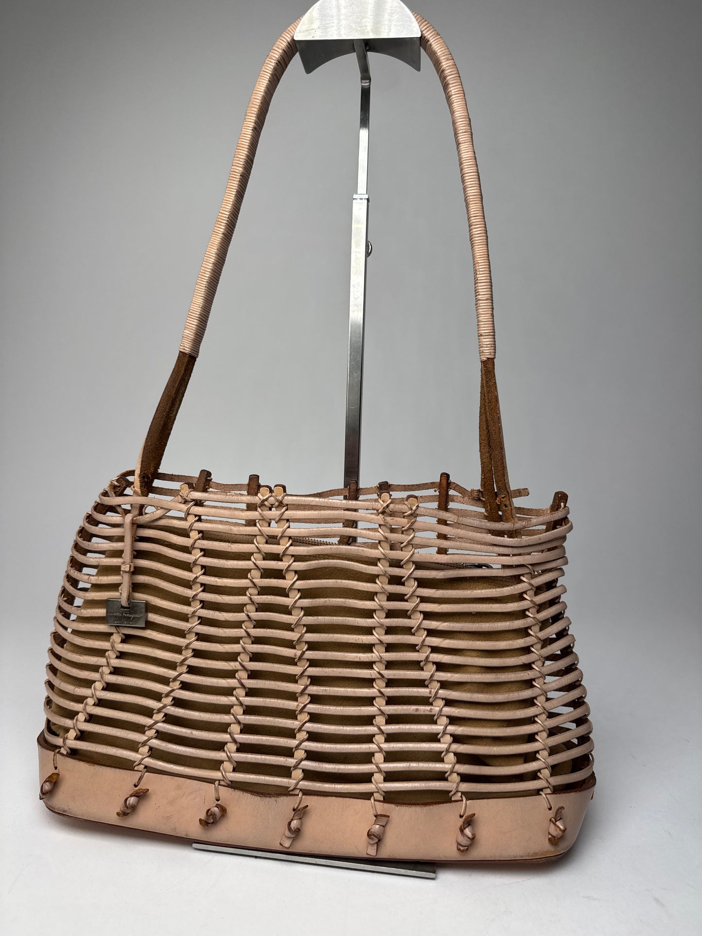 Vintage Salvatore Ferragamo Cage Leather Bag Brown