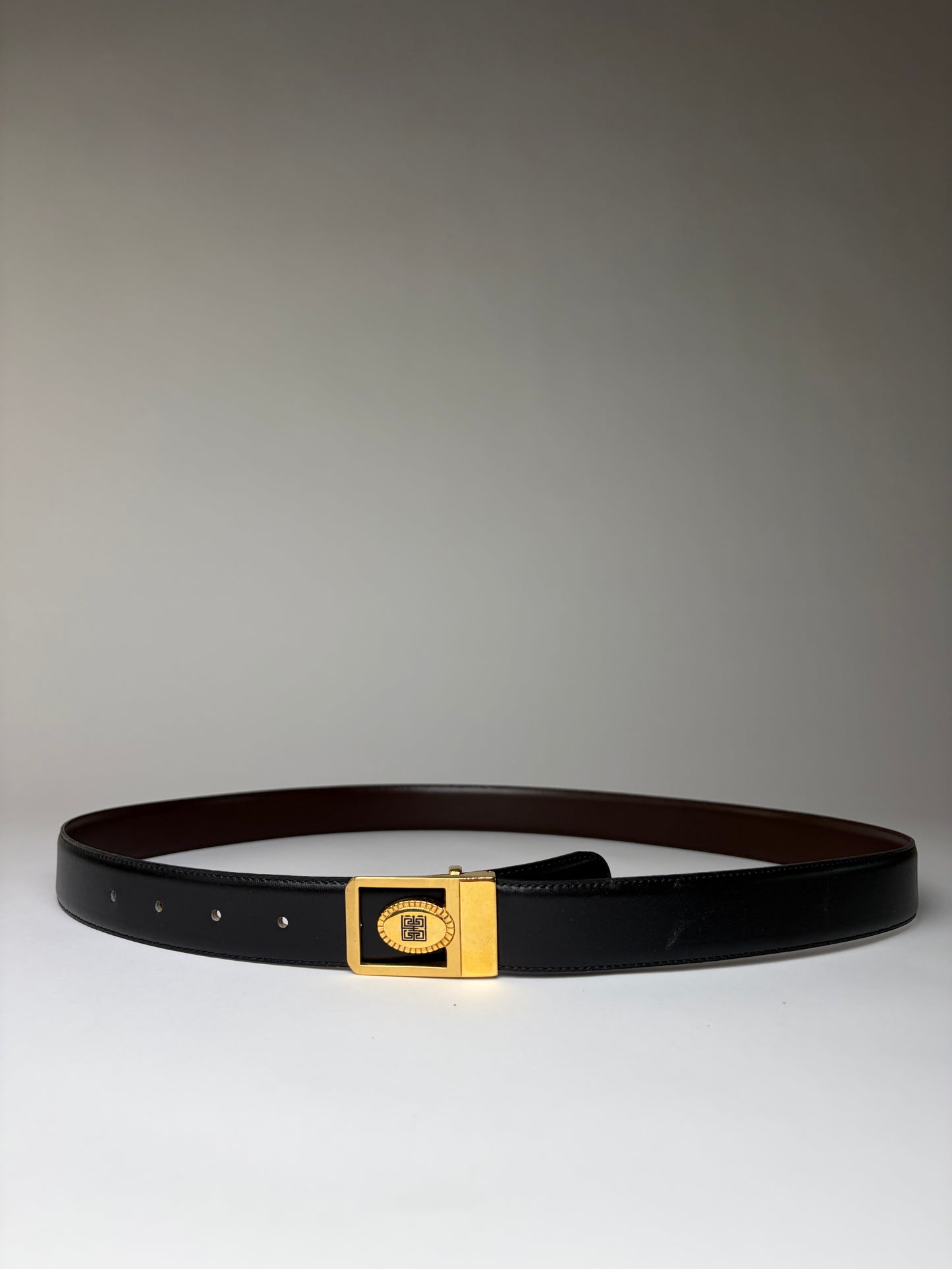 Vintage Givenchy Leather Belt Black Gold Buckle