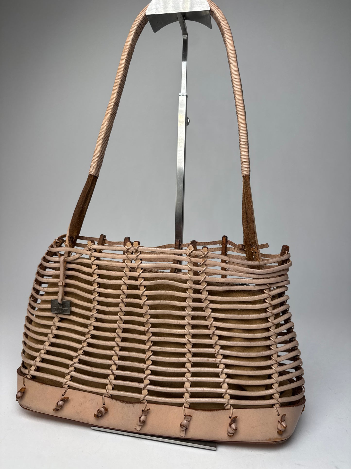 Vintage Salvatore Ferragamo Cage Leather Bag Brown