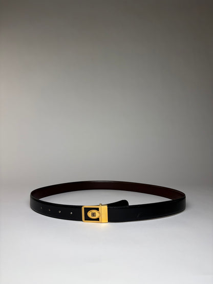Vintage Givenchy Leather Belt Black Gold Buckle