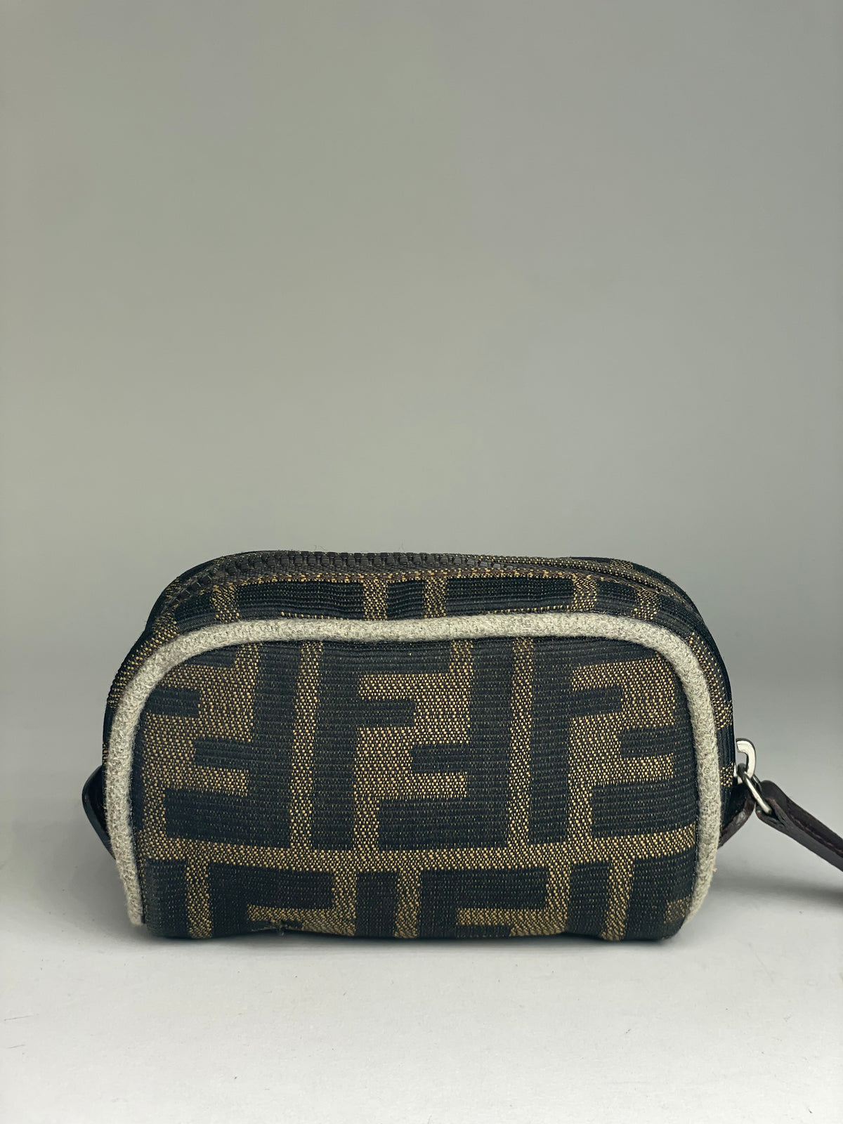 Vintage Fendi Zucca Canvas Cosmetic Pouch Late 1980s Brown Black