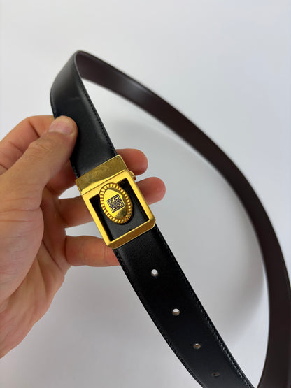 Vintage Givenchy Leather Belt Black Gold Buckle