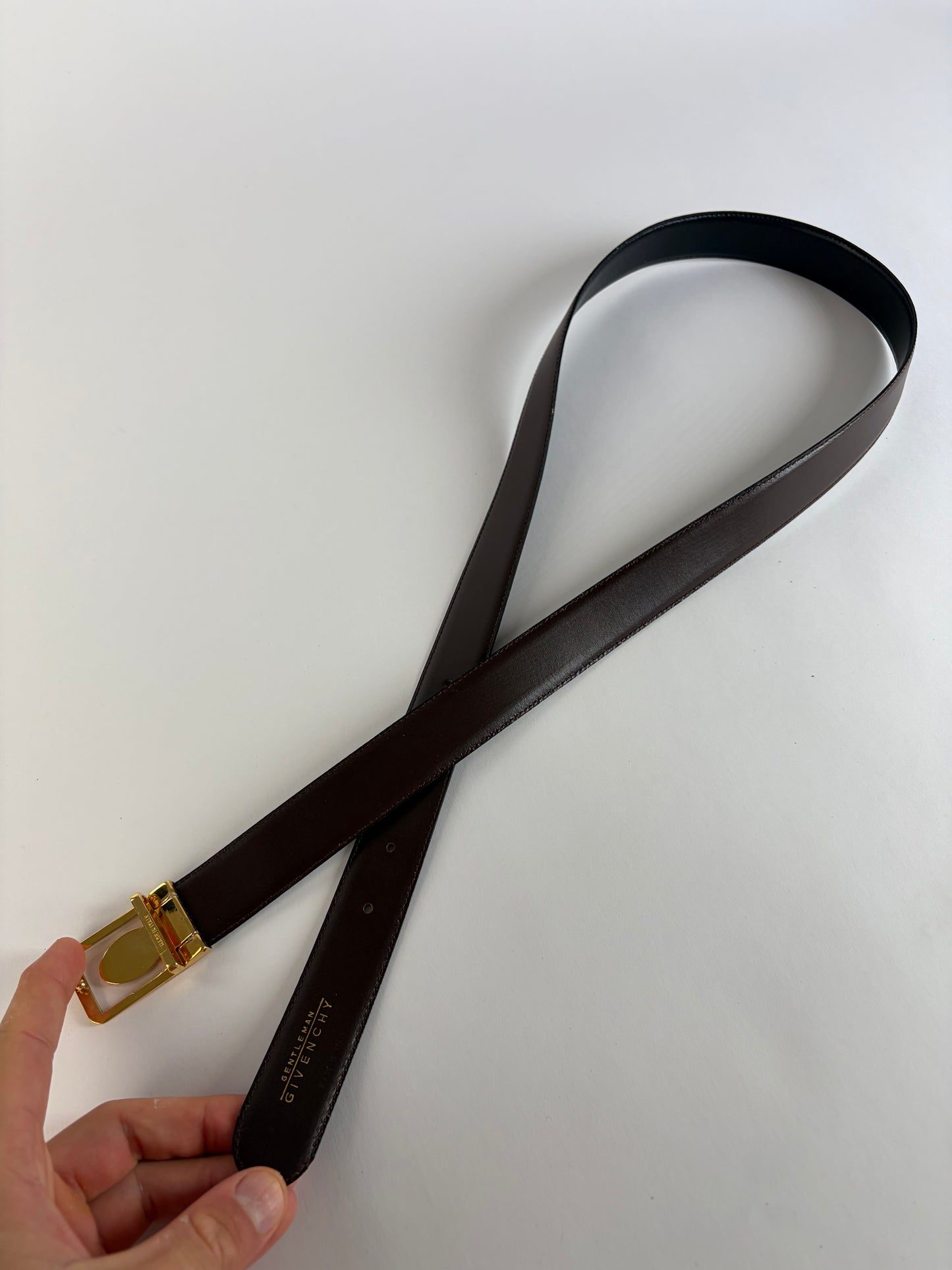 Vintage Givenchy Leather Belt Black Gold Buckle