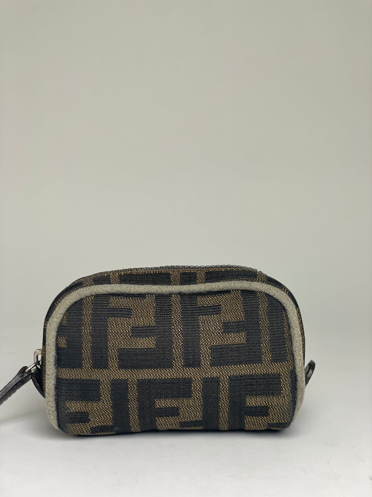 Vintage Fendi Zucca Canvas Cosmetic Pouch Late 1980s Brown Black