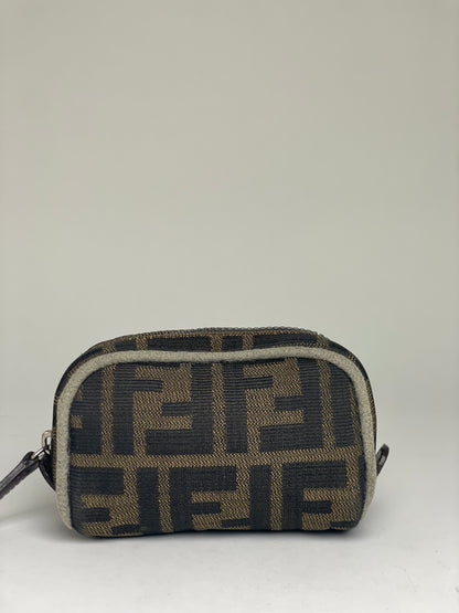 Vintage Fendi Zucca Canvas Cosmetic Pouch Late 1980s Brown Black