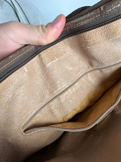 Vintage Gucci Monogram Leather Handbag Grey Brown