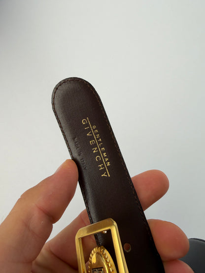 Vintage Givenchy Leather Belt Black Gold Buckle
