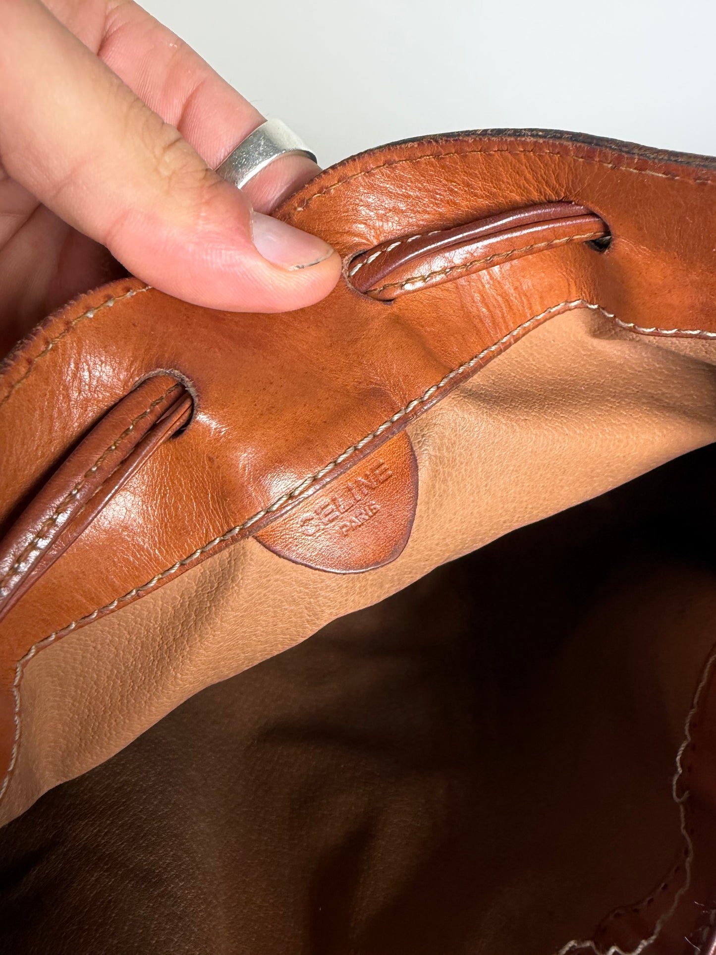 Vintage Celine Canvas Leather Trim Bucket Bag Brown Rust