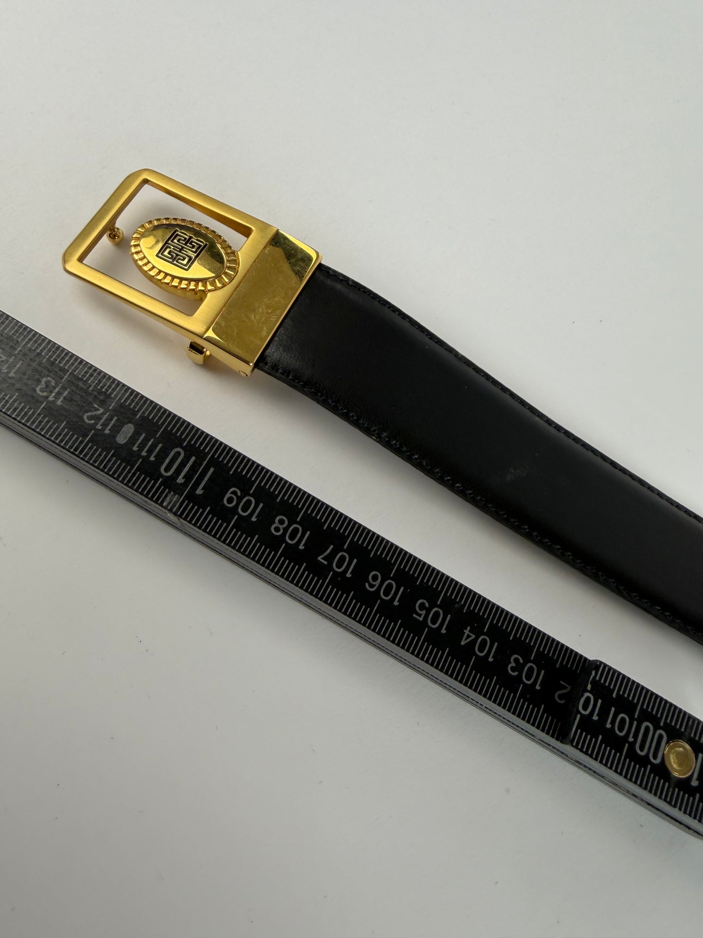 Vintage Givenchy Leather Belt Black Gold Buckle