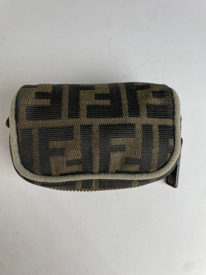 Vintage Fendi Zucca Canvas Cosmetic Pouch Late 1980s Brown Black