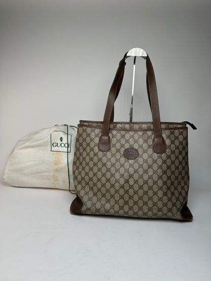 Vintage Gucci Monogram Leather Handbag Grey Brown