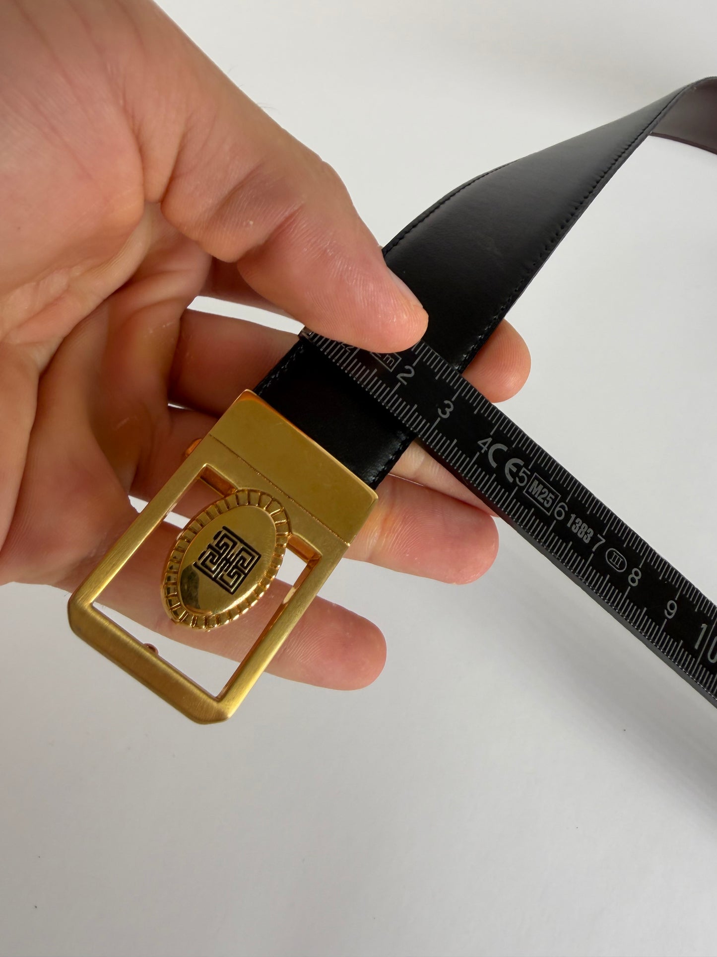 Vintage Givenchy Leather Belt Black Gold Buckle