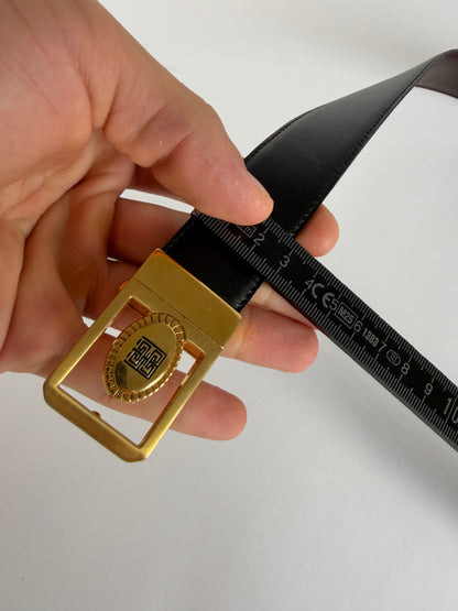 Vintage Givenchy Leather Belt Black Gold Buckle